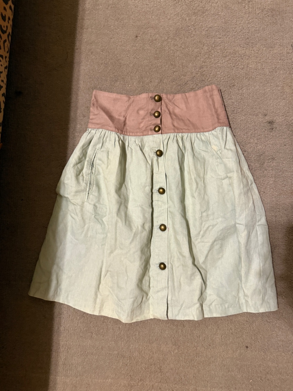 Theme Cream & Dusty Pink Button Front A-Line Skirt Women’s Medium